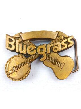 Vintage 1980 Baron Buckles Bluegrass Solid Brass Belt Buckle Banjo Guitar Design